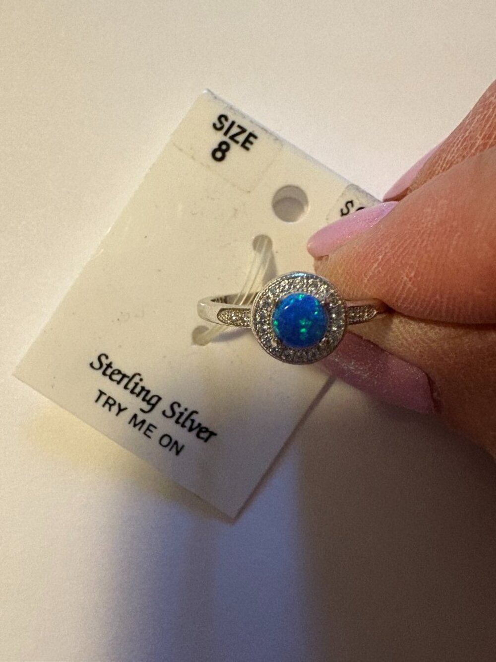 Opal Crystal Sterling Silver Boho Style Ring Size 8. New